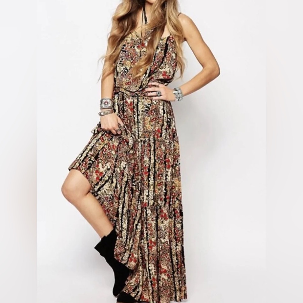 FREE PEOPLE VALERIE TIERED FLORAL OPEN BACK DRESS SMALL